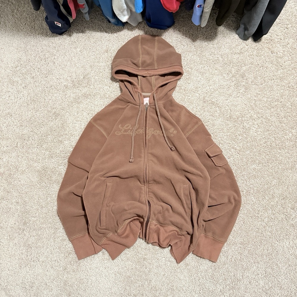 Life is Good Sweatshirt Womens Size Small Brown Hoodie Full Zip Spellout Logo